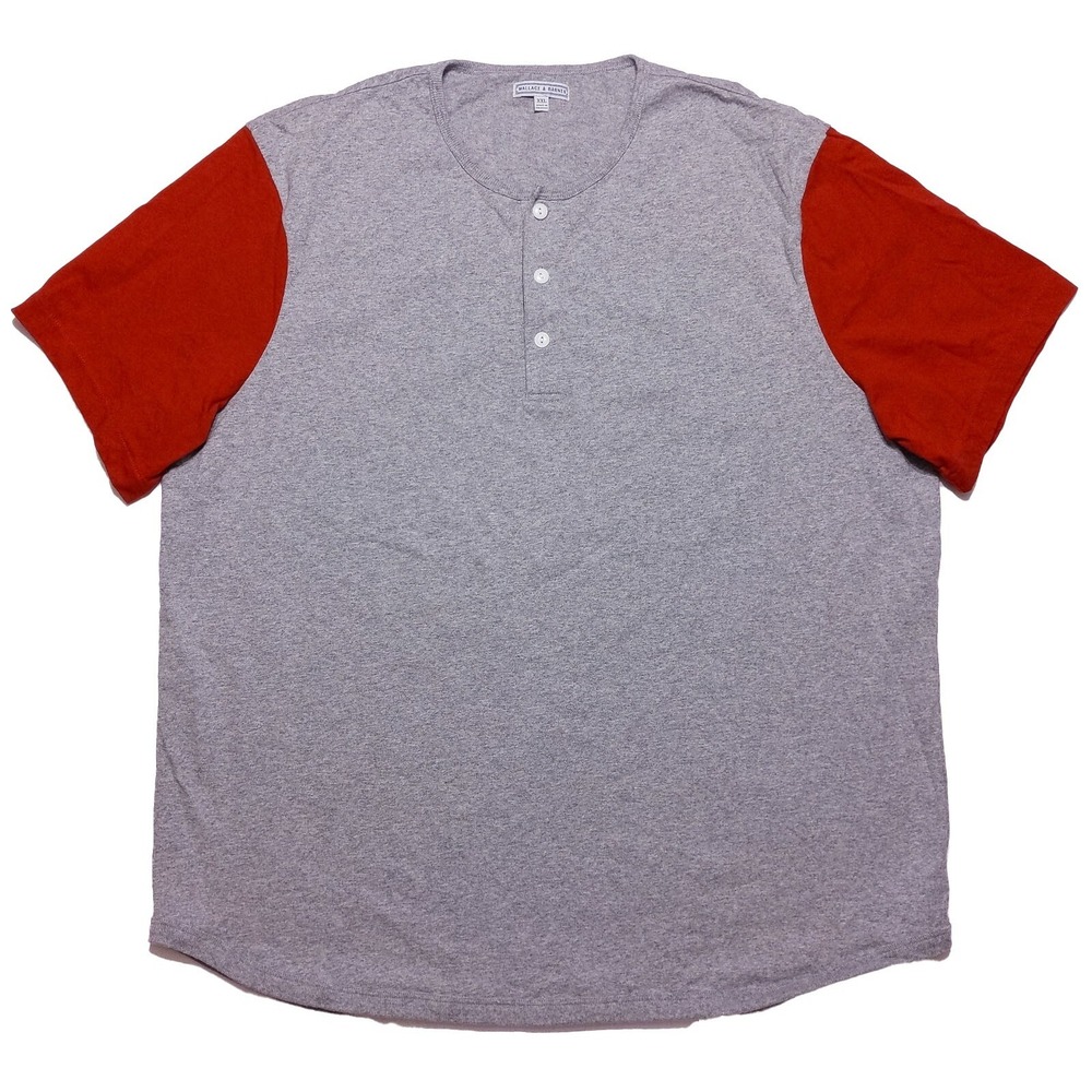 WALLACE & BARNES Short Sleeve Baseball Henley‎ Shirt L6335 Gray Red XXL 2XL